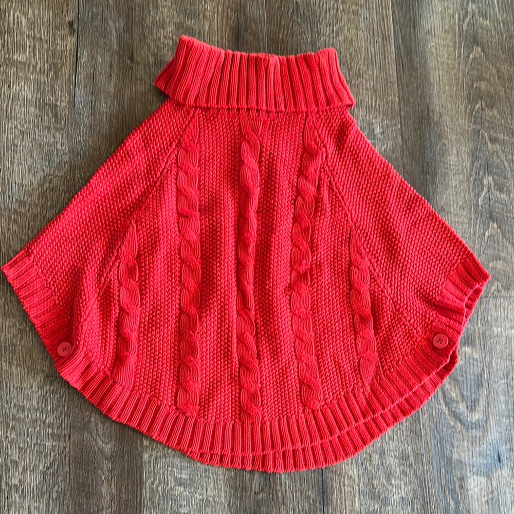 Red Cable Knit Poncho